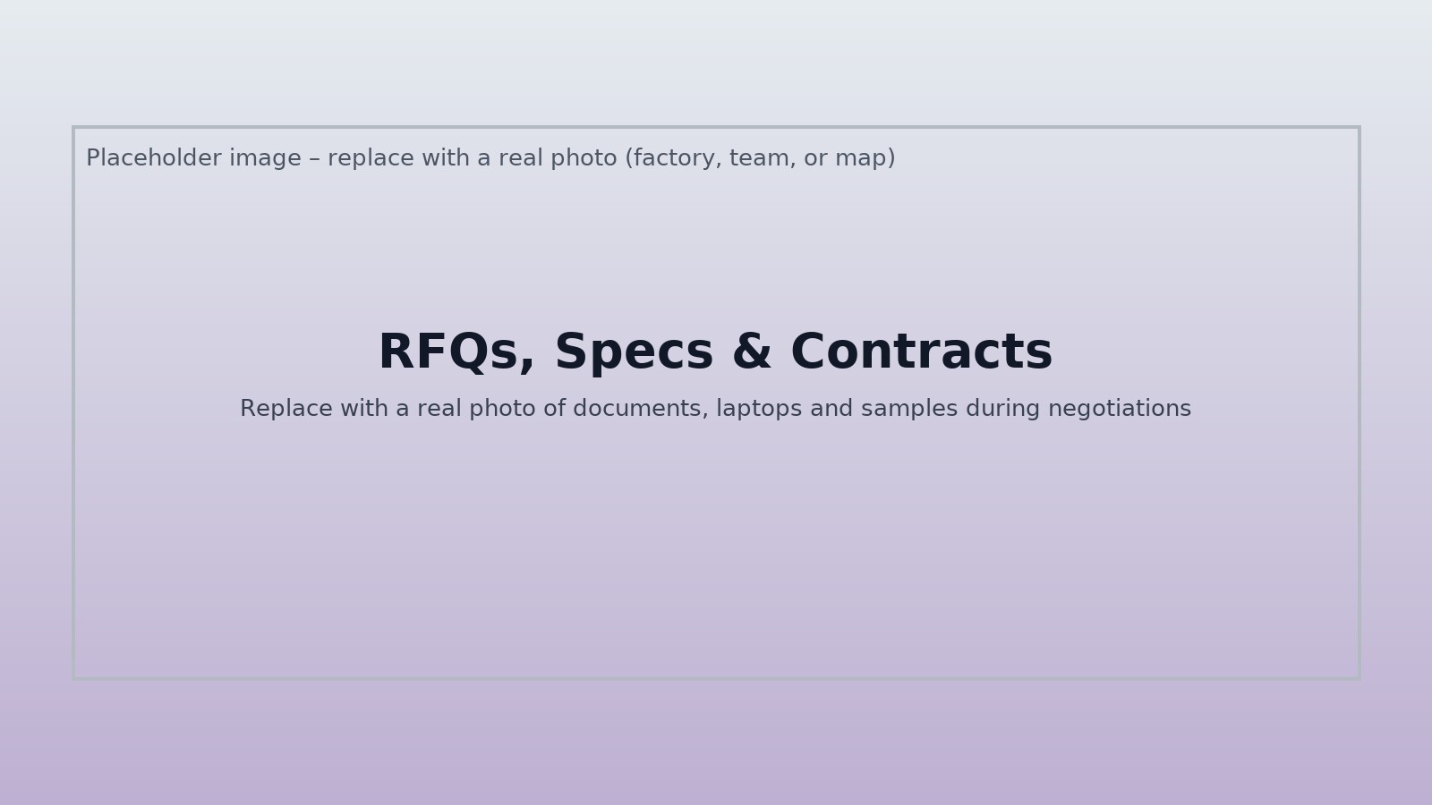 Placeholder: documents, RFQs and laptops used in Asia sourcing projects
